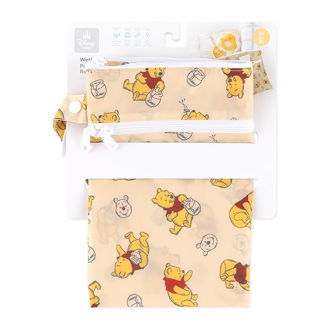 Bumkins Disney Waterproof Wet Dry Clutch Bag for Baby, Travel, Swim Suit, Cloth Diapers, Pump Parts, Pool, Gym Clothes, Toiletry, Hook to Stroller, Daycare, Packing Pouch, Zip Bag, Winnie the Pooh