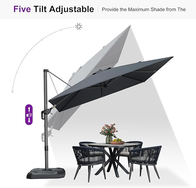PURPLE LEAF 9 Feet Patio Umbrella with Base Outdoor Cantilever Square Umbrella Aluminum Offset Umbrella with 360-degree Rotation for Garden Deck Pool Patio, Grey