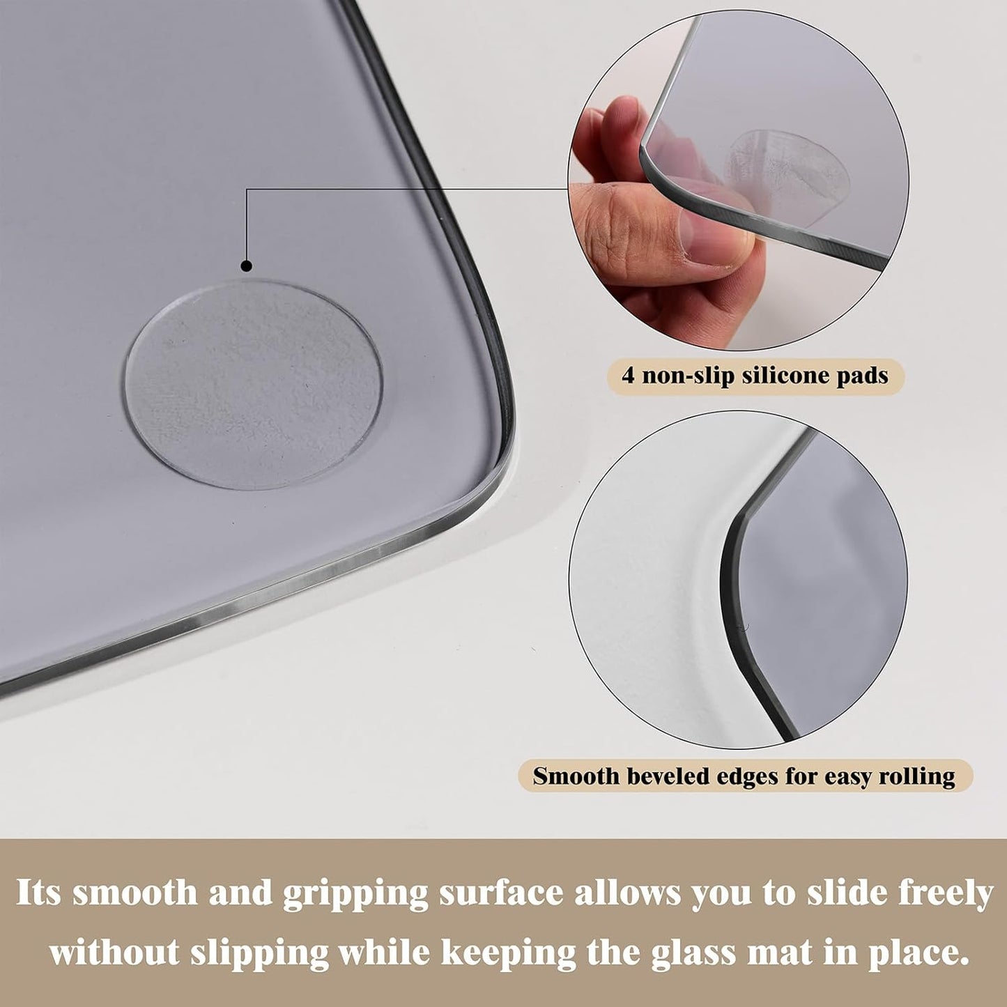 Koonmi Tempered Glass Chair Mat for Hardwood Floors & Carpets, 40" x 60“ Grey Heavy Duty Office Floor Protector with Noise-Free Gliding Shatterproof for Home Office Desk