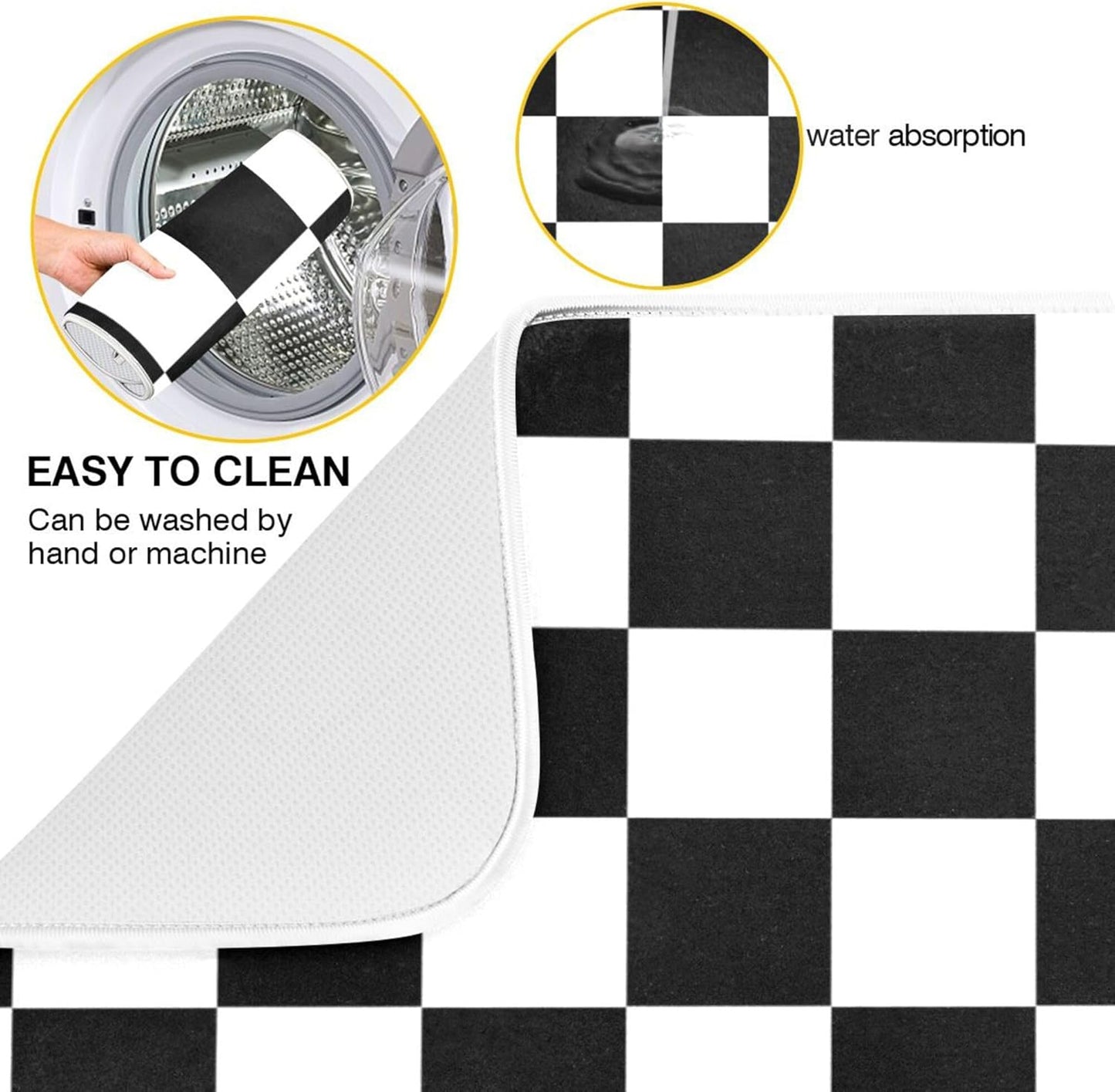 Black White Chessboard Dish Drying Mat for Kitchen Countertop 18x24 Plaid Checkered Rectangle Large Drying Mat Reusable Quick Dry Dish Sink Absorbent Mats Easy Clean Decorative Home Essentials