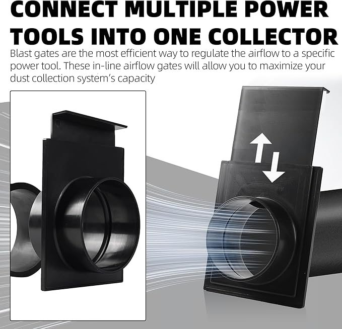 TonGass (1-Set) 4-Inch Blast Gates for Dust Collection Systems and Vacuum Fittings with Easy to Use and Efficient Sliding Gates Works with Flexible Hose Cuff Couplers