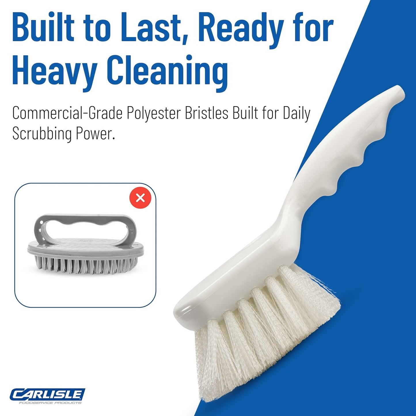 SPARTA 3662000 Flo-Pac Plastic Handle Utility Scrub Brush, Nylon Bristles, 2" Bristle Trim, 8" Length, White (Pack of 12)