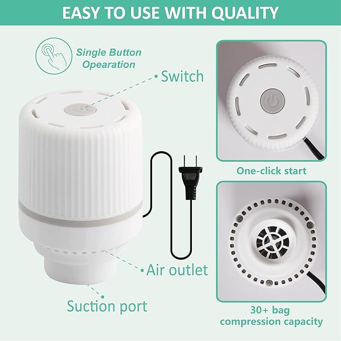 Cozy Essential 20 Pack Vacuum Storage Bags with Electric Pump, Vacuum Seal Space Saver Bags for Clothing, Pillows, Blanket, Bedding, Comforters