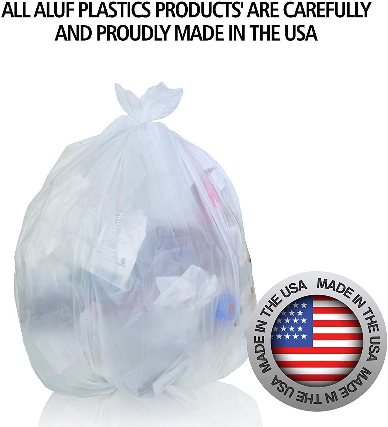 Aluf Plastics High Density Trash Bags, 12 Gallon, 1000 Count, 8 Micron (eq), 24" x 27", Clear, for Bathroom, Office, Industrial, Commercial, Janitorial, Municipal, Recycling