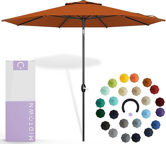 Midtown Umbrellas Sunbrella Umbrella 8 Feet Outdoor Umbrella With Sunbrella Terracotta Acrylic Fabric - Auto-Tilt Aluminum Frame Patio Umbrella For Backyard, Deck, Garden, Pool - Black Pole