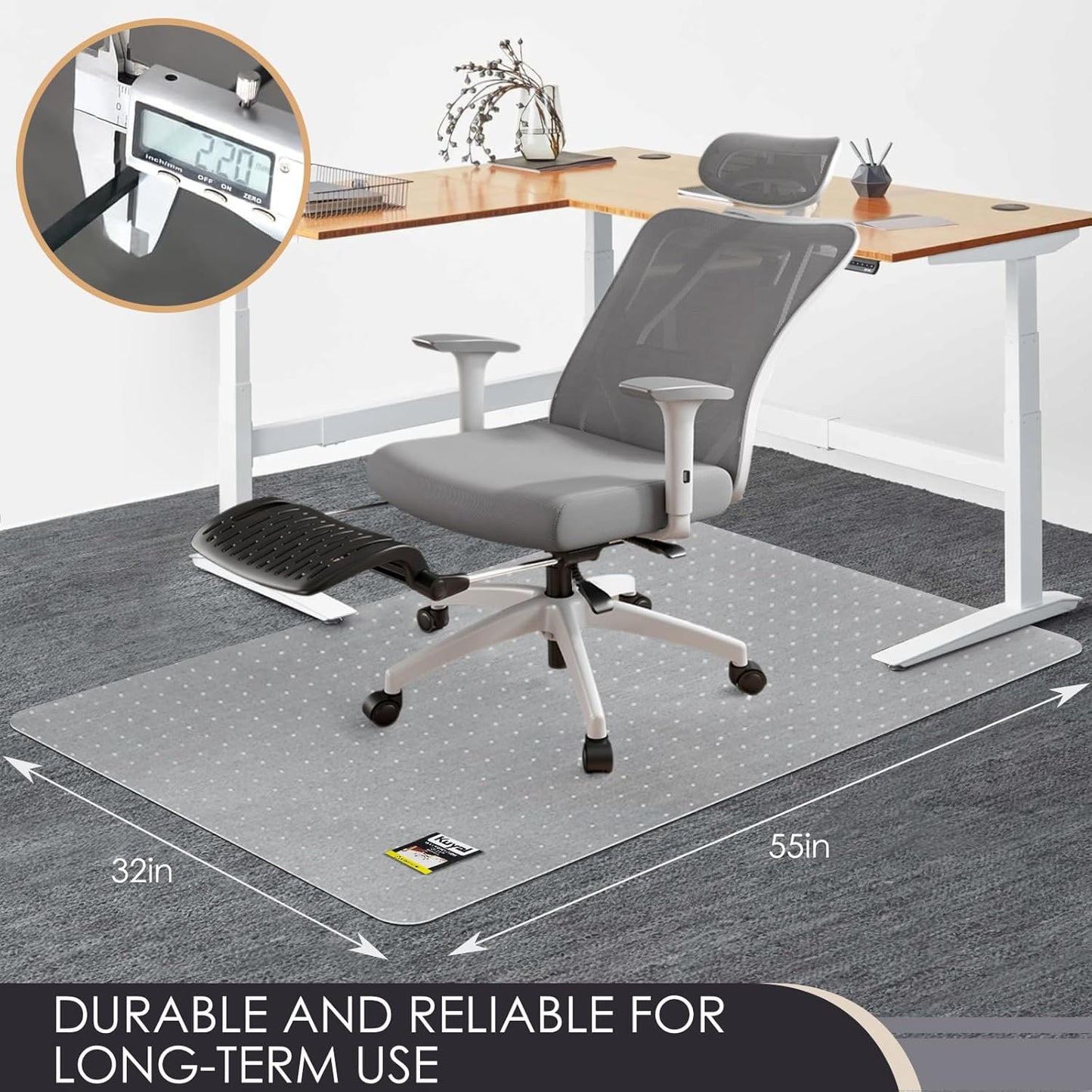 Kuyal Office Chair Mat for Carpet, 32x55 Clear Heavy Duty Computer Chair Mat, Under Desk Protector Carpeted Floors Mat, Easy Chair Movement,Ship Flat