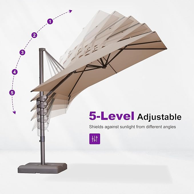 PURPLE LEAF 9' X 11.5' Rectangle Cantilever Umbrella Patio Umbrella Outdoor Aluminum Offset Hanging Umbrella with 360-degree Rotation for Pool Garden Backyard Deck, Taupe