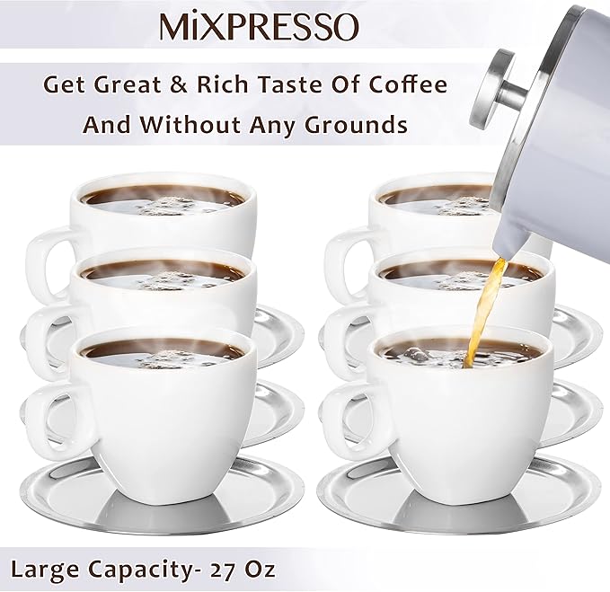 Mixpresso Light Blue Stainless Steel French Press Coffee Maker 26 Oz 770 ml, Double Wall Insulated French Press Stainless Steel, Easy Clean Tea Brewer, Easy Press Durable Metal Coffee Press