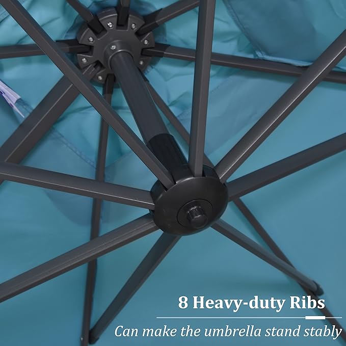 PURPLE LEAF Patio Umbrella with Base 10 Feet Outdoor Cantilever Square Umbrella Aluminum Offset Umbrella with 360-degree Rotation for Garden Deck Pool Patio, Turquoise Blue