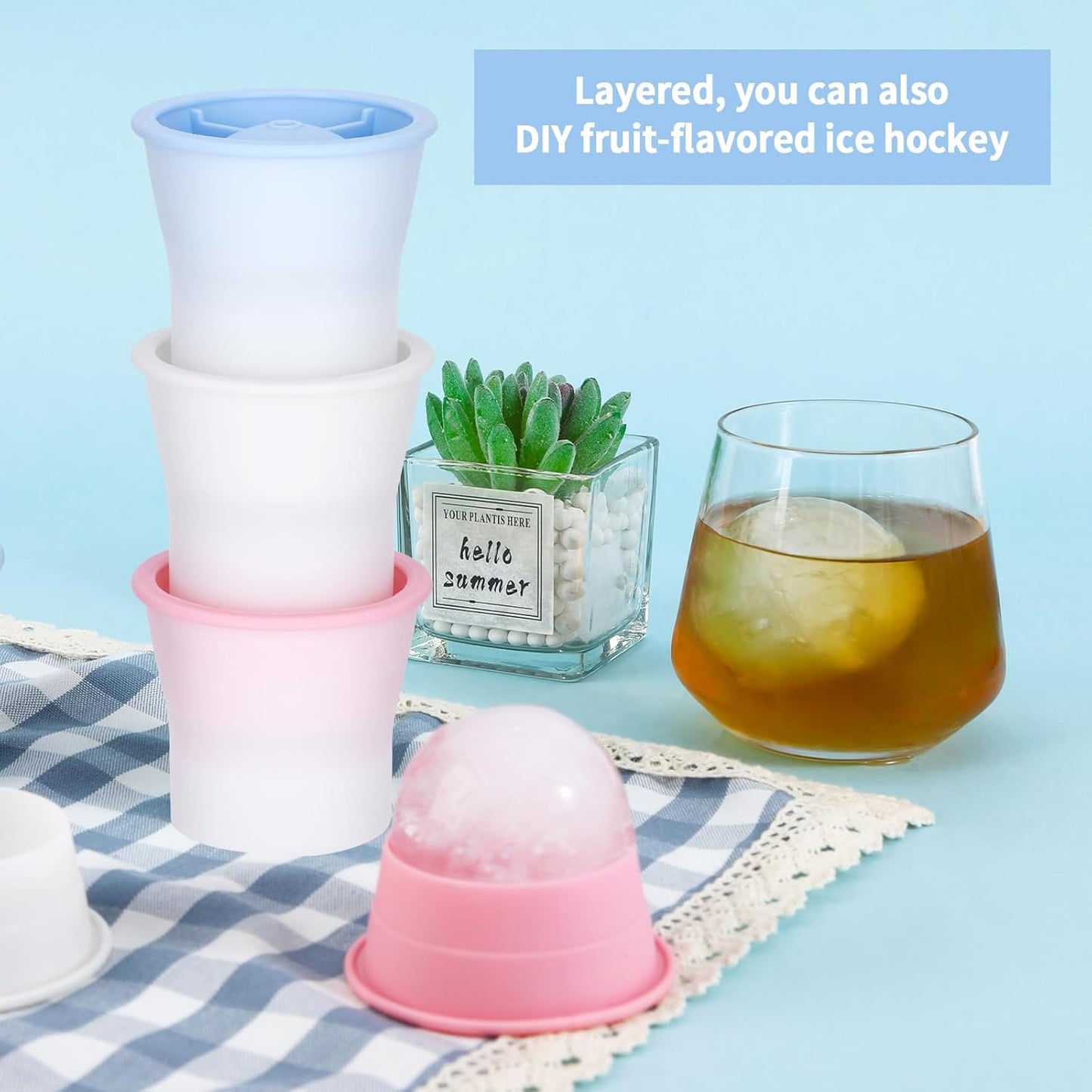 Round Ice Cube Molds 3 Pieces, Silicone Sphere Ice Mold Maker, Stackable Easy Release Circle Ice Cube Mold with Lids, Spherical Ice Makers with Lids for Whiskey, Cocktails, Bourbon, and Drinks