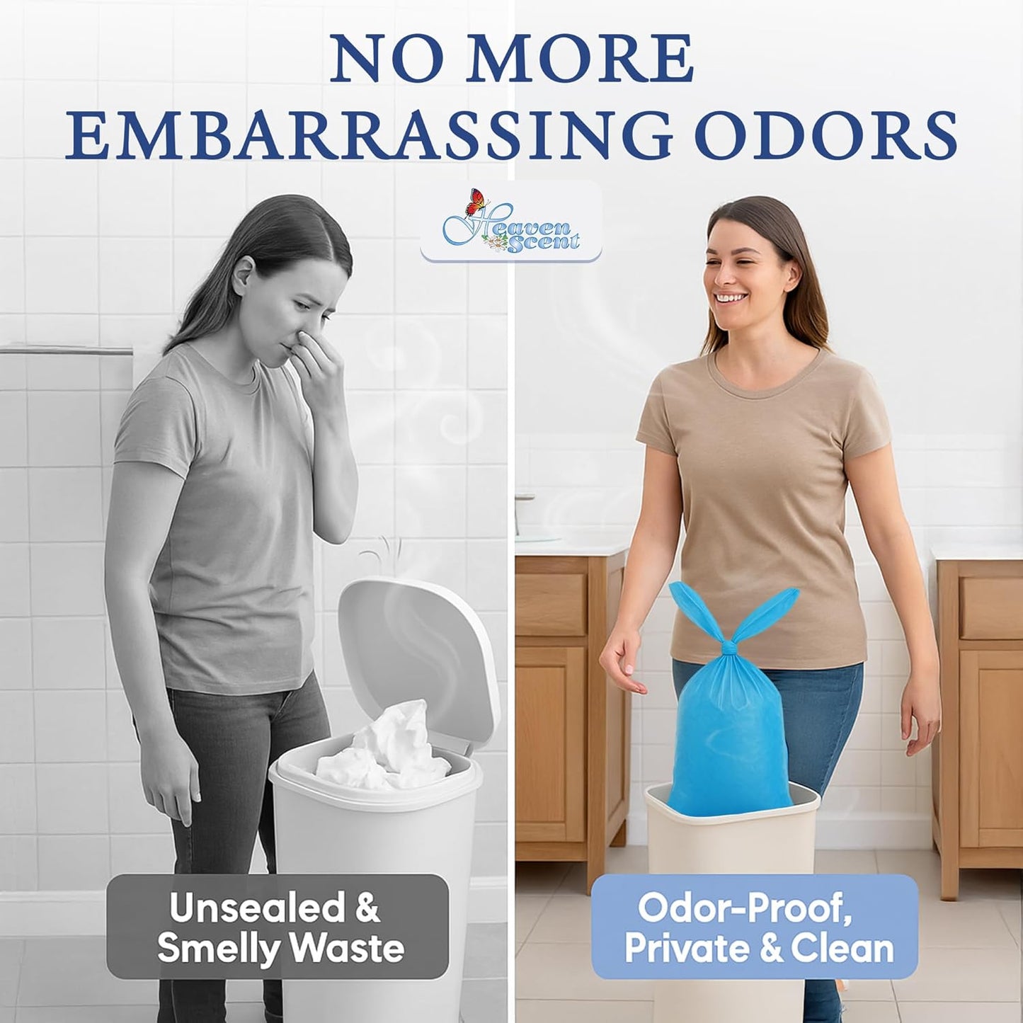 Heaven Scent Hygiene Bags 1.5MIL ULTRA-THICK Discreet Waste Disposal | MADE IN THE USA | Mild Baby Powder Scented Trash Bags for Adult Briefs & Feminine Products - Small, 50 Bags