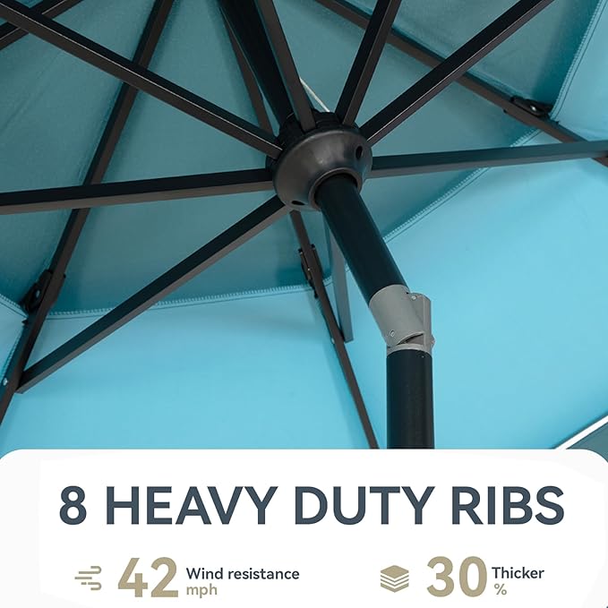GREEN PARTY 10ft Outdoor Patio Umbrella, Auto-Tilt Market Table Umbrellas with Crank, 8 Sturdy Ribs & 1.5" Pole UV Protection for Garden Deck Backyard Pool