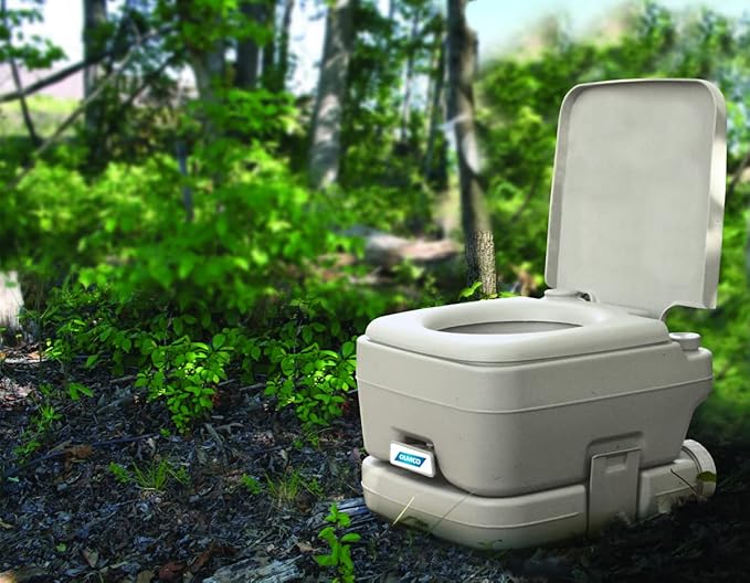 Camco 2.6-Gallon Portable Toilet - Features Detachable Holding Tank w/Sealing Slide Valve & Bellow-Type Flush - Easy Transport w/Compact Lightweight Design & Carry Handle - Gray (41531)