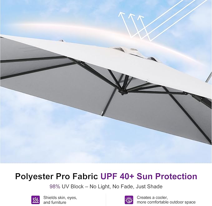 PURPLE LEAF 8' X 8' Left-right Tilting Outdoor Patio Umbrella Swivel Offset Cantilever Heavy Duty Rectangle Aluminum Umbrella with UV Resistant for Deck Pool Patio Backyard, Pebble Grey