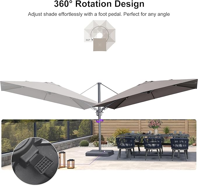 PURPLE LEAF 11.5' X 8' Left-right Tilting Outdoor Patio Umbrella Swivel Offset Cantilever Heavy Duty Rectangle Aluminum Umbrella with UV Resistant for Deck Pool Patio Backyard, Ash Mocha