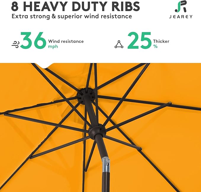 JEAREY 10FT Outdoor Patio Umbrella Outdoor Table Umbrella with Push Button Tilt and Crank, Market Umbrella 8 Sturdy Ribs UV Protection Waterproof for Pool, Garden (Light Orange)