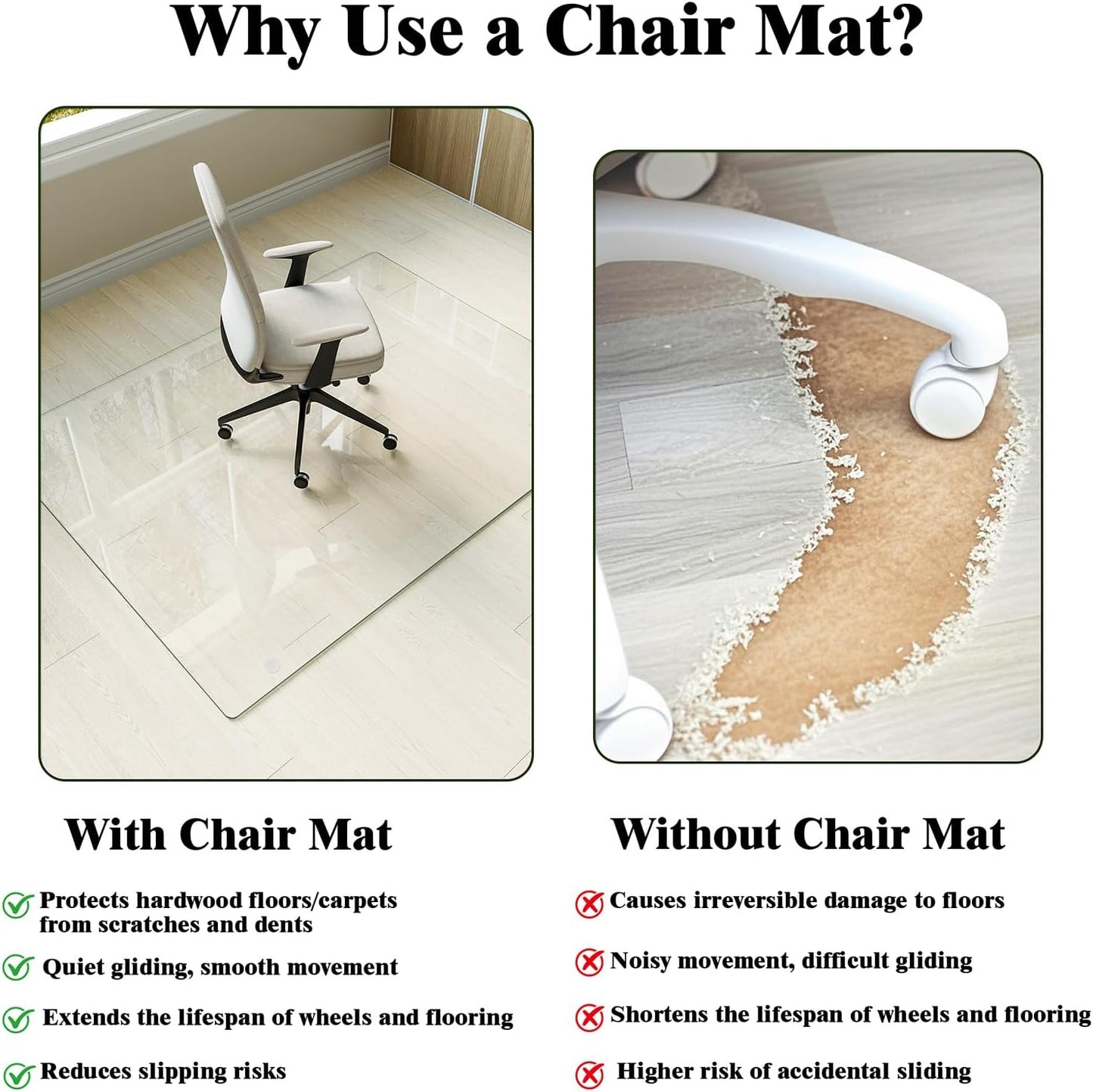 Koonmi Tempered Glass Chair Mat for Hardwood Floors & Carpets, 55" x 55“ Transparent Heavy Duty Office Floor Protector with Noise-Free Gliding Shatterproof for Home Office Desk