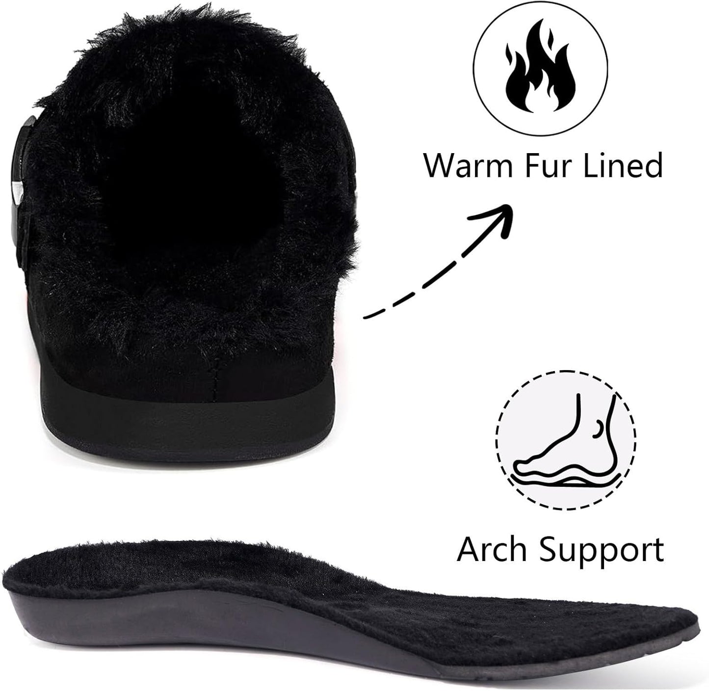 Fur Lined Clogs for Women Men Suede Winter Slippers Arch Support Slip on Mules Potato Shoes with Removable Cushion Footbed Warm Home House Shoes