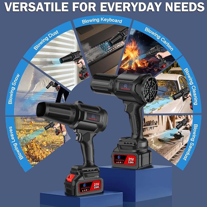 Electric Cordless Leaf Blower with 2 X 3.0Ah Batteries and Charger Included, 300000RPM Handheld Leaf Blower, Violent Leafs Blower for Lawn Care, Garage, Patio, Car