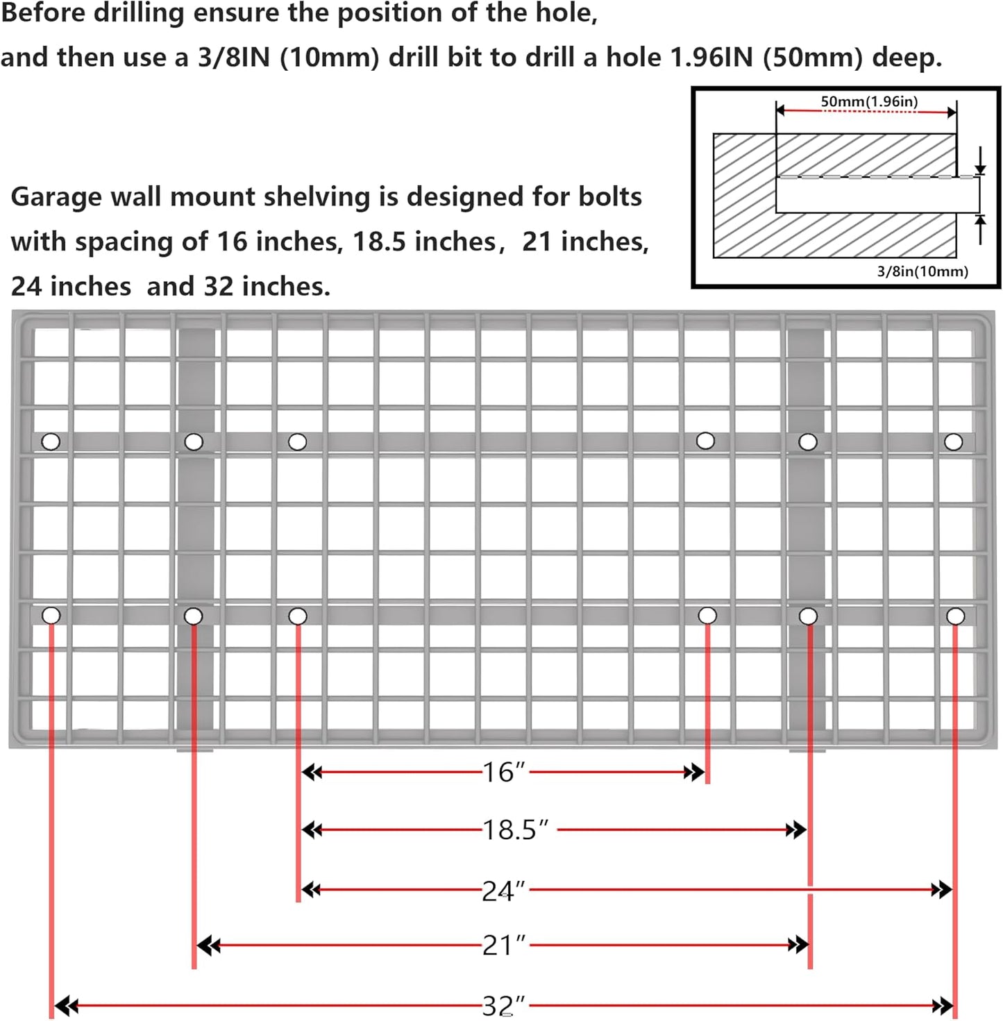 2-Pack 1.5x3FT Garage Shelving 17.7-inch-by-35.8-inch Wall Shelf Garage Storage Rack Wall Mounted Floating Shelves,White