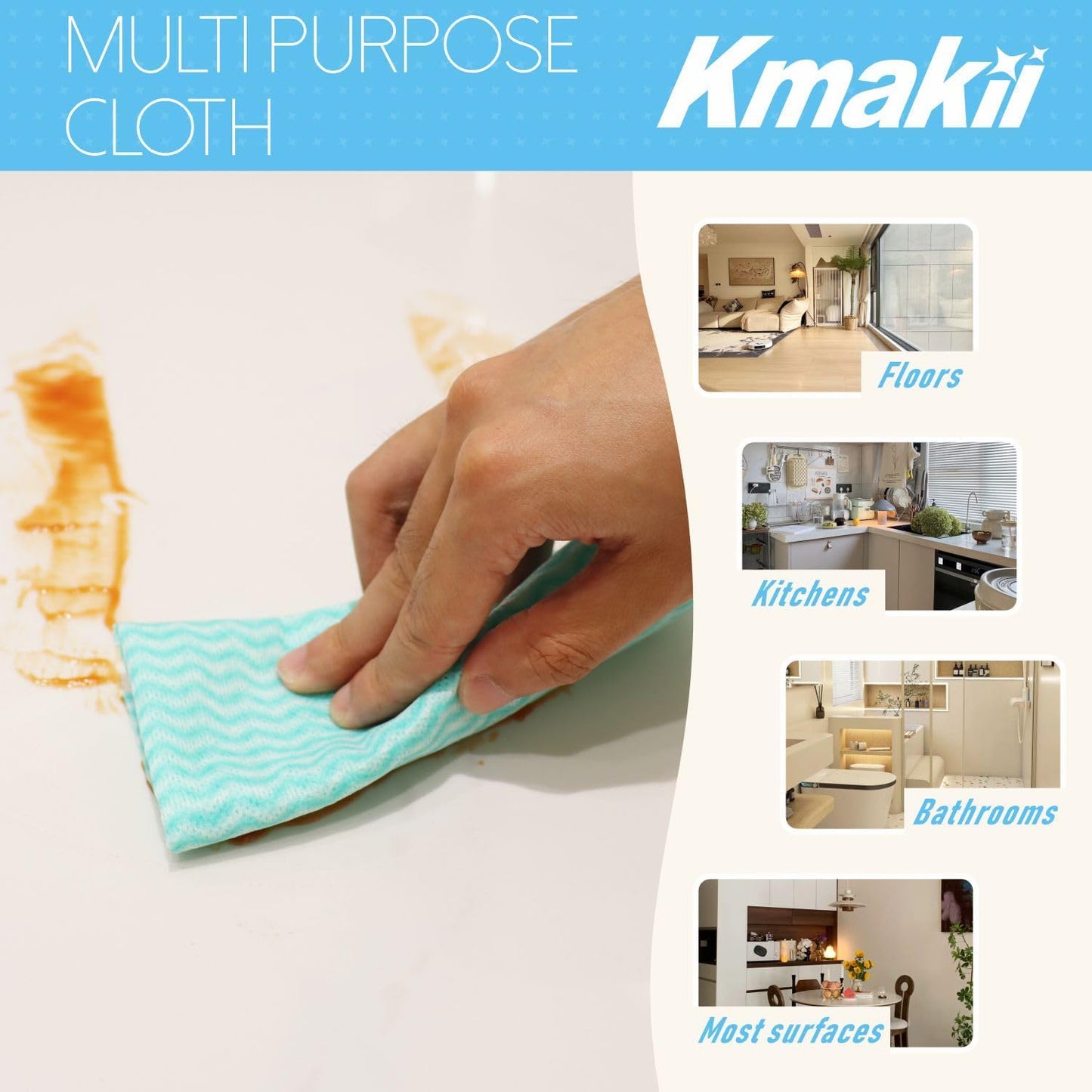KMAKII Handi Wipe Reusable Cloths - Multi-Purpose Disposable Dish Cloths and Towels, Ultra Absorbent, Fast-Dry, Durable Cleaning Wipes for Kitchen and Home, Green, 11.8 x 21 inches, Pack of 80