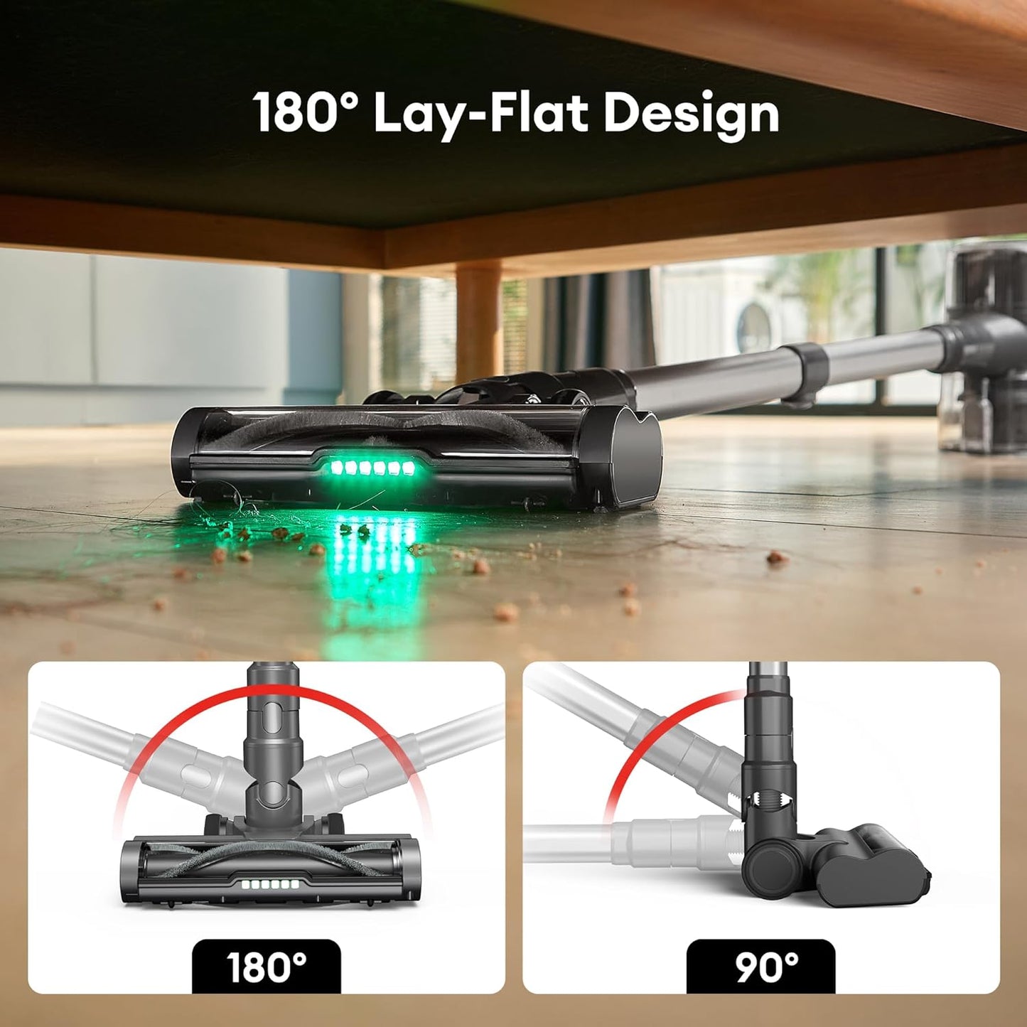 Ultenic Cordless Vacuum Cleaner, 450W 40Kpa Stick Vacuum with Car Dashboard Screen, Tangle-Free Brush for Pet Hair, Max 45mins Runtime, LED Display Tools for Hard Floor, Carpet, Car Cleaning, U12