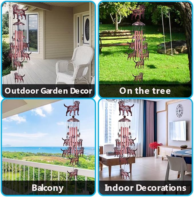Outdoor 37" Dog Wind Chimes Decor - With 4 Tubes 6 Bells 7 Dogs Wind Bells, Romantic Wind Catcher, Mobile Dog Decor, Dogs Windchimes for Home, Balcony, Tree, Festival, Garden Decoration, Gifts for Mom