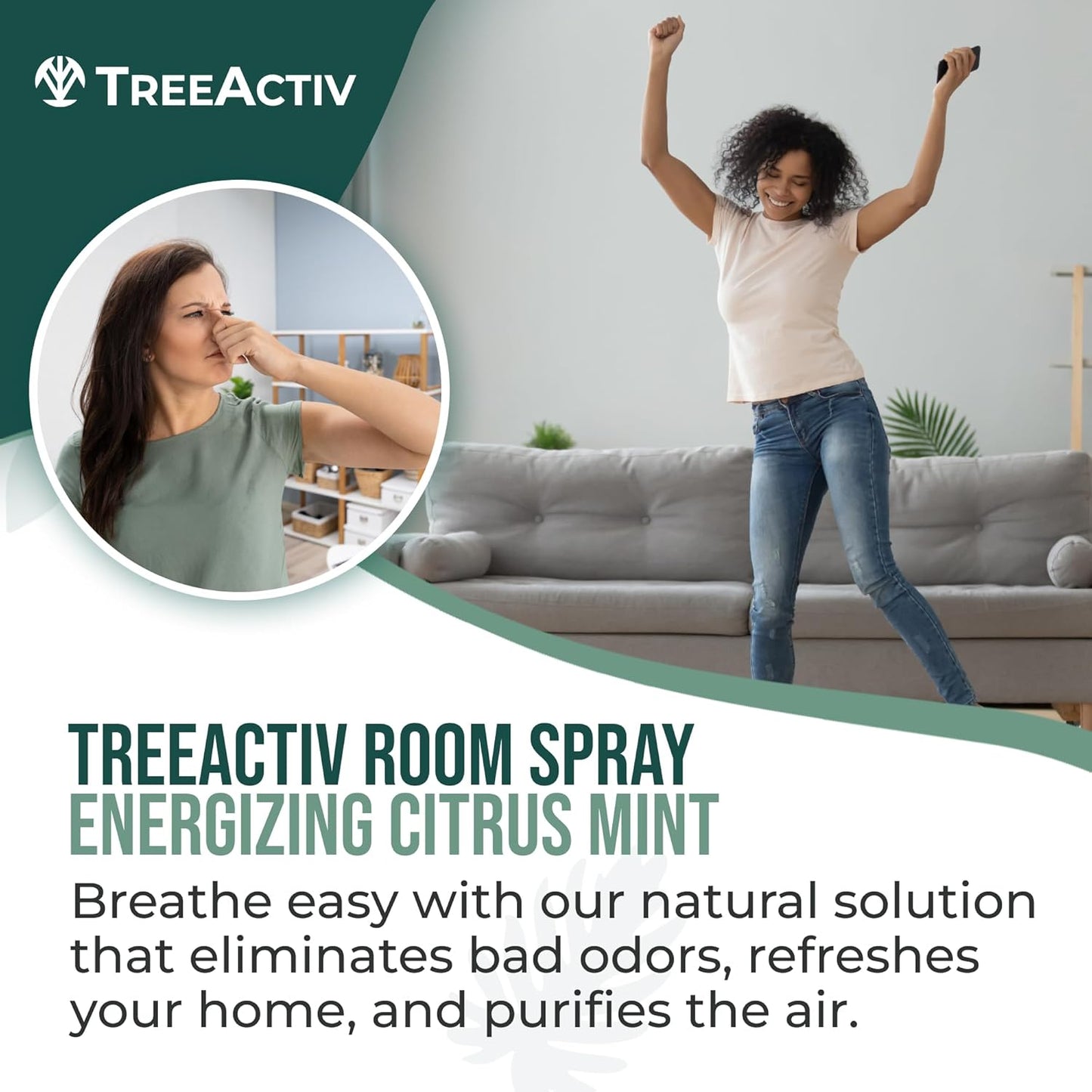 TreeActiv Aromatherapy Room Spray 4 oz, Natural Citrus Air Freshener, Essential Oil Odor Eliminator for Bedding, Pillow, Linen Mist, 1000 Sprays
