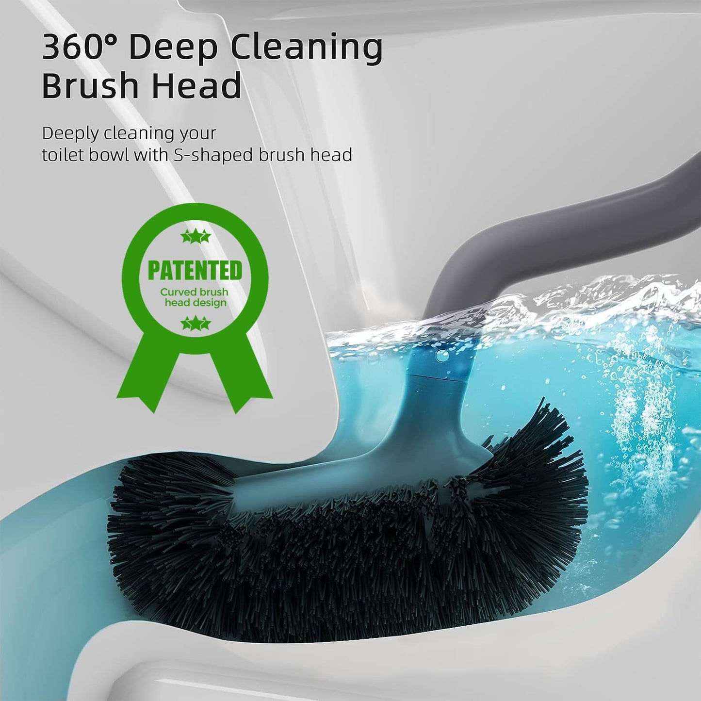 HAMITOR Toilet Bowl Brush Holder Set: Bathroom Deep Cleaning Toilet Cleaner Scrubber Under Rim with Curved Bristle for Dead Corner Clean - Hidden Rv Toilet Decorative Accessories with Caddy- Gray