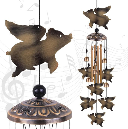 Outdoor Flying Pigs Wind Chimes Decor, Memorial Windchime, Bronze Wind Bells, Retro Wind Chime, Blessing Windchimes for Home, Balcony, Room, Xmas, Party, Indoor, Garden Decoration, Gifts for Mom