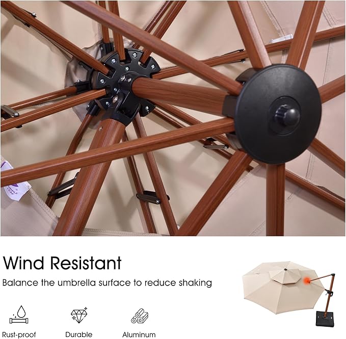 PURPLE LEAF 12ft Patio Umbrella with Base Outdoor Square Umbrellas Large Cantilever Umbrella Windproof Offset Umbrellas Heavy Duty Sun Umbrella for Garden Deck Pool Patio, Beige