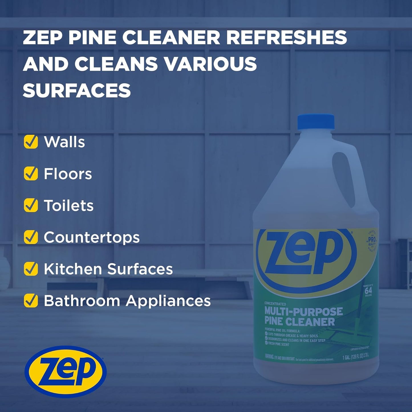 Zep Concentrated Multi-Purpose Pine Cleaner - 128 oz (Case of 4)- ZUMPP128 - Multi-Purpose Cleaner for Professional, Commercial and Household Use, From the Bathroom to Kitchens and Dining Rooms