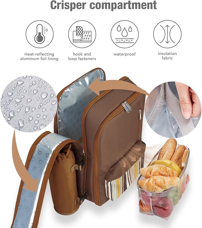 Couple Gifts 24L Picnic Basket Set, Brown Insulated Picnic Backpack for 2, Leak Proof Cooler Camping Gifts, Cool Bridal Shower Gifts Anniversary Engagement Wedding Gifts for Couples, Mr and Mrs Gifts