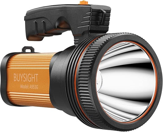 BUYSIGHT Rechargeable Spotlight Flashlight High Lumen Handheld Spot Light LED Flashlight with Handl Ultra-Long Standby Electric Torch with USB Output （Classic Gold）