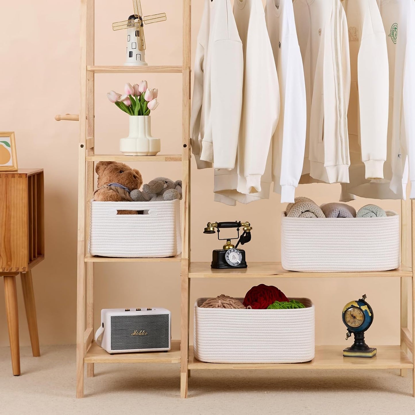 Large Storage Baskets for Organizing, Closet Shelf Baskets for Clothes Blanket Towels, Baby Nursery, Toy Bins Box, Woven Rope Baskets, 17 x 13 x 7.5”, 4 Packs Off White