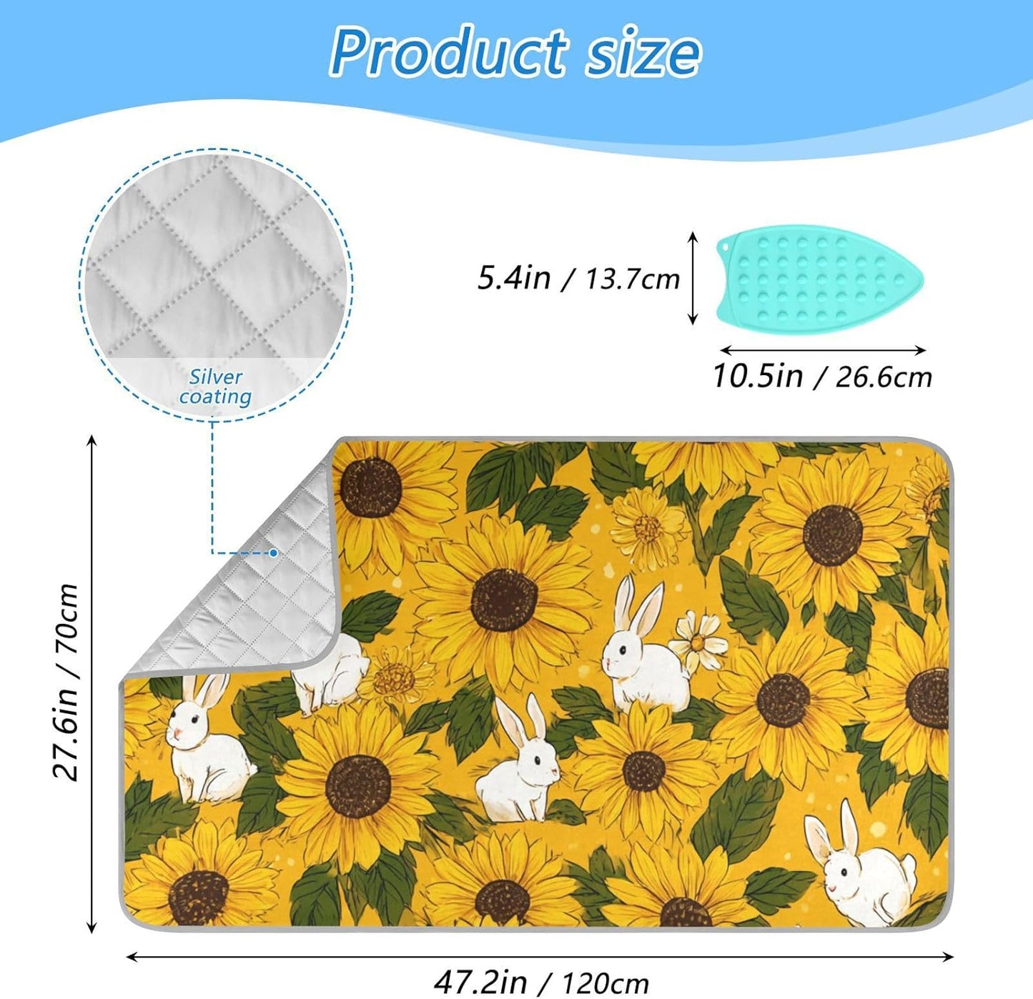 Ironing Mat Portable Ironing Pad Ironing Blanket for Table Top Heat Resistance Double-Side Using Travel Large 47.2 x 27.6 Inch Foldable Lightweight Autumn Sunflower and Cute Rabbit