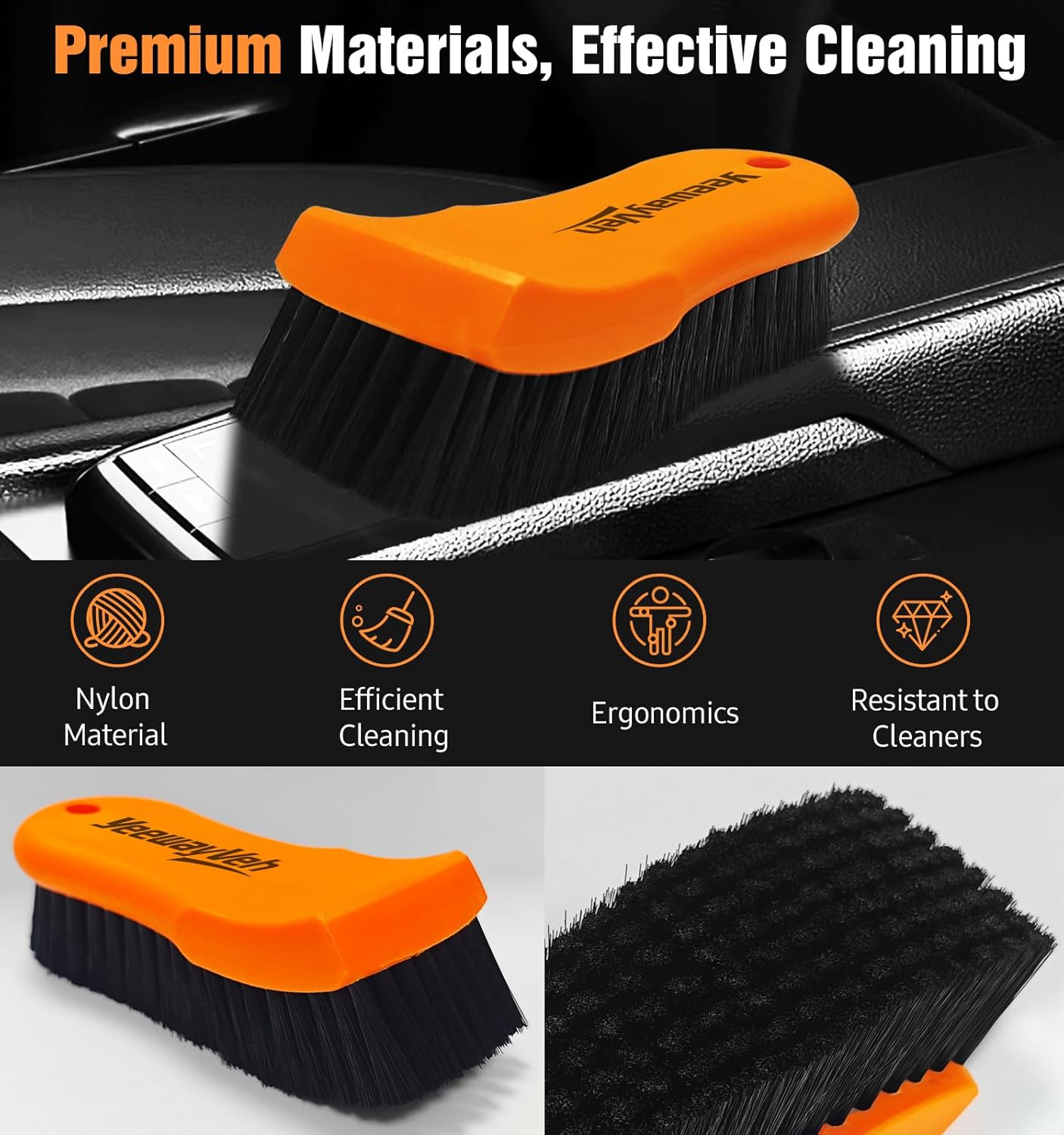 YeewayVeh 2PCS Leather Cleaning Brush, Horse Hair Brush for Car Leather Seat, Fabric, Shoes and Furniture, Soft Detailing Brush for Carpets, Seat Belts and Car Interior