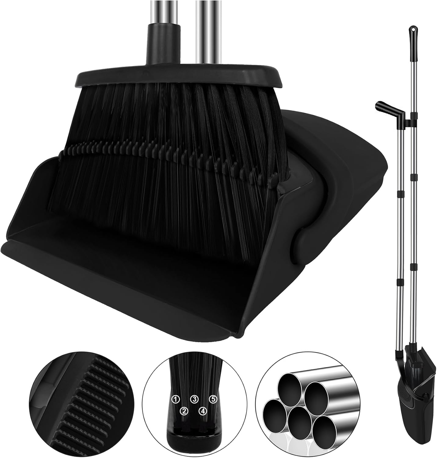 Broom and Dustpan Set, Household Broom with Dustpan Combo Set, 51" Long Handle, Dust Pan Set for Kitchen Office Lobby Floor