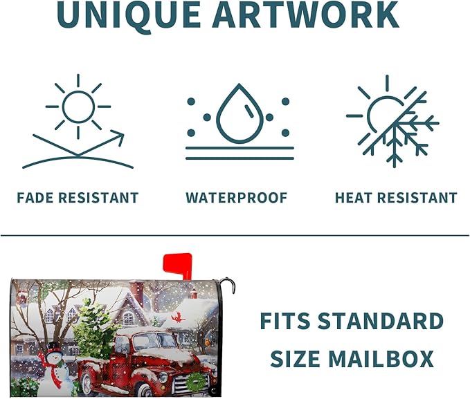 Red Buffalo Plaid Snowman Xmas Mailbox Covers - Winter Post Box Cover with Magnetic Closure - Waterproof & Standard Size 21x18 inch for Garden Yard Home Decor