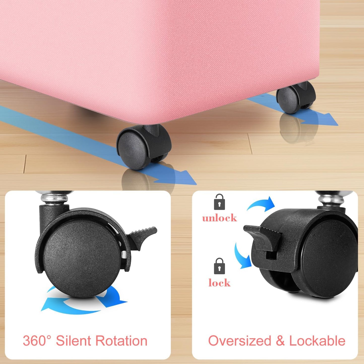 Laundry Hamper with Wheels,29 Gal (110L) Laundry Basket with lid Rolling Clothes Hamper Foldable Dirty Clothes Basket on wheels with Bamboo Frame and Bag for Bedroom, Dorm, Laundry Room-Pink