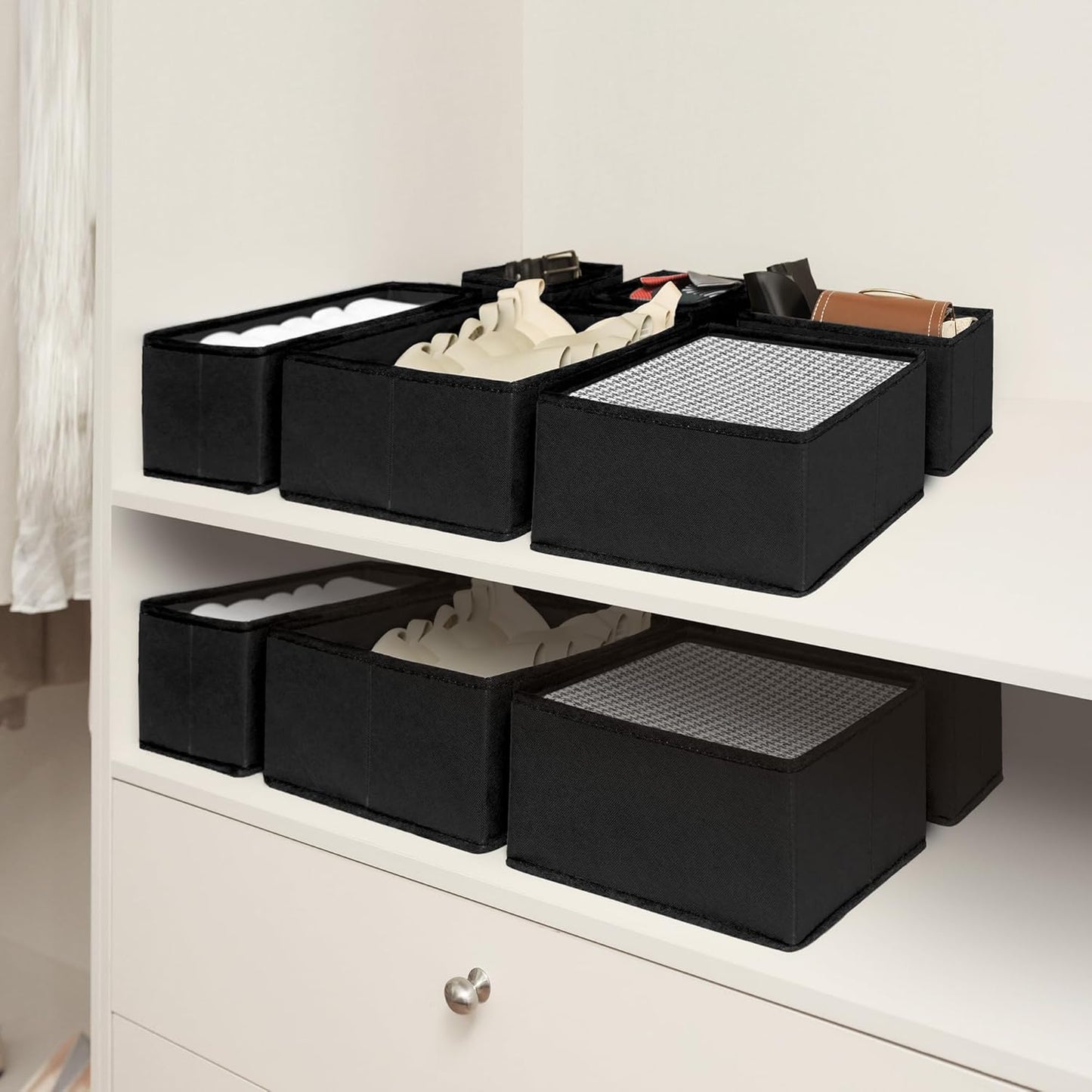 Cupic Cupid Drawer Organizer, Dresser Organizers, Foldabe Drawer Organizer Clothes, Closet Organization and Storage Dividers for Socks, Underwear and Diaper, Set of 12, Black