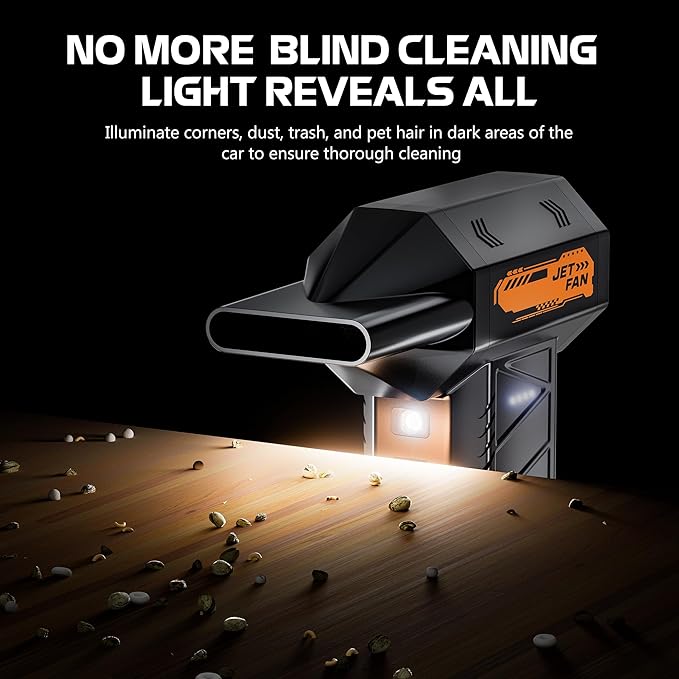 Compressed Air Duster - Cordless Mini Electric Air Duster with Led Light, 3 Adjustable Speeds & 5 Nozzles Storage Bag- Perfect for PC, Car, Outdoor & Home Cleaning (Black)