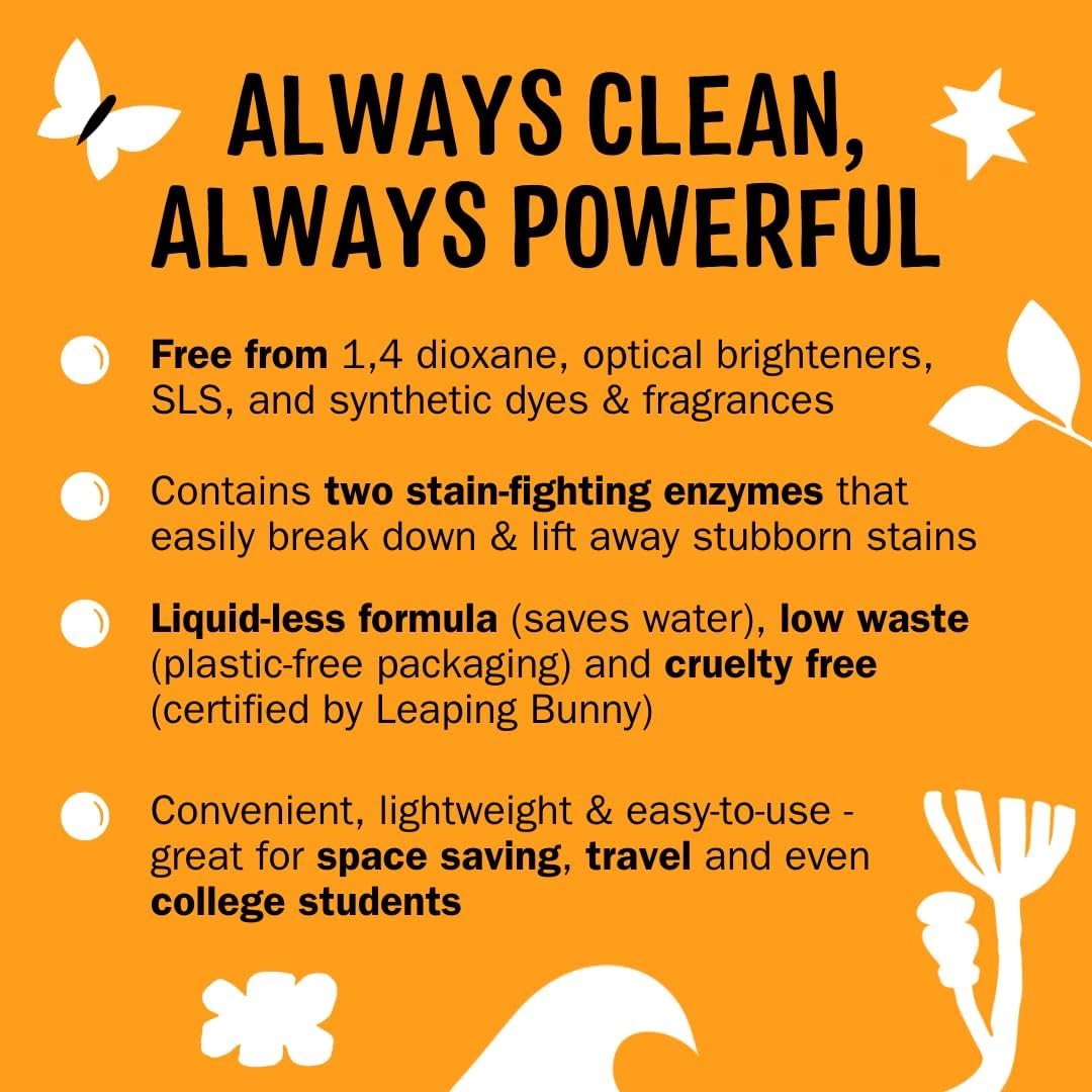 Molly’s Suds Laundry Detergent Sheets | Gentle on Sensitive Skin, Powerful Bio-Based Enzymes, Stain-Fighting | Liquidless & Plastic-Free Packaging | 120 Loads (Citrus Grove)