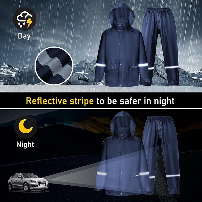 Classic Rain Suits for Men Waterproof Durable Rain Gear with Reflective Strip Rain Jacket Pants for Golf Camping