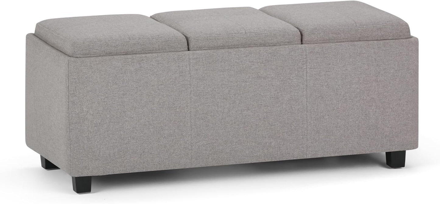 SIMPLIHOME Avalon 42 inch Wide Contemporary Rectangle Storage Ottoman in Cloud Grey Linen Look Fabric, Assembled, for the Living Room, Entryway and Family Room