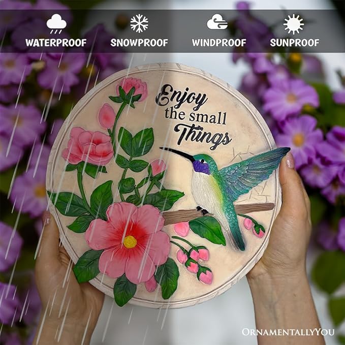 Elegant Resin Stepping Stone, Outdoor Garden Pathway Decoration (Enjoy The Small Things Hummingbird Stepping Stone, 9.5" Decorative Garden Appreciation Gift)
