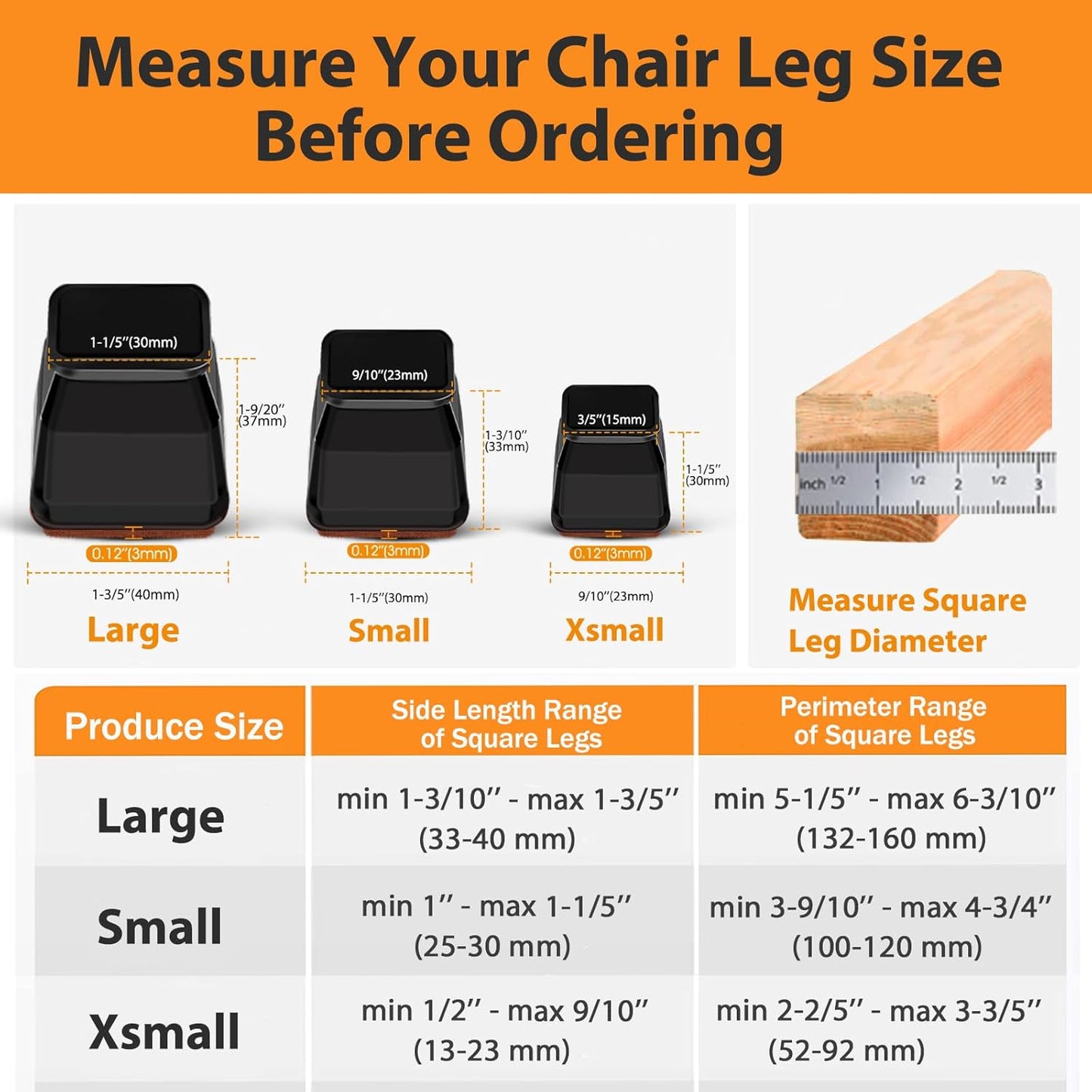 32Pcs Black Square Chair Leg Floor Protectors, Felt Furniture Pads for Hardwood Floors, Chair Leg Protectors for Hardwood Floors, Floor Protectors for Chairs, Reduce Noise - Small Size