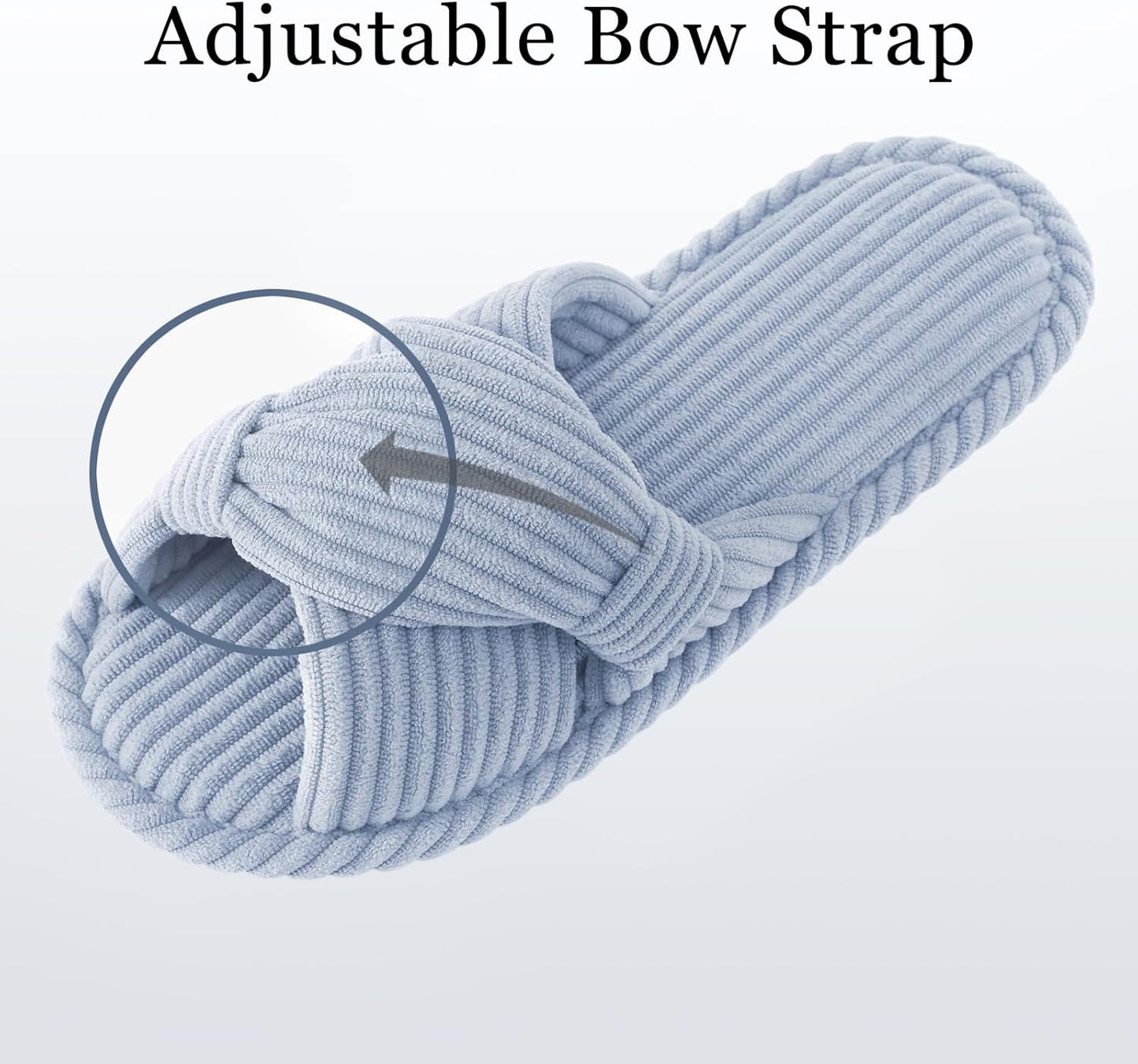 Evshine Summer House Slippers for Women Corduroy Cross Bow Indoor Slippers Open Toe Slip On Bedroom Shoes with Memory Foam