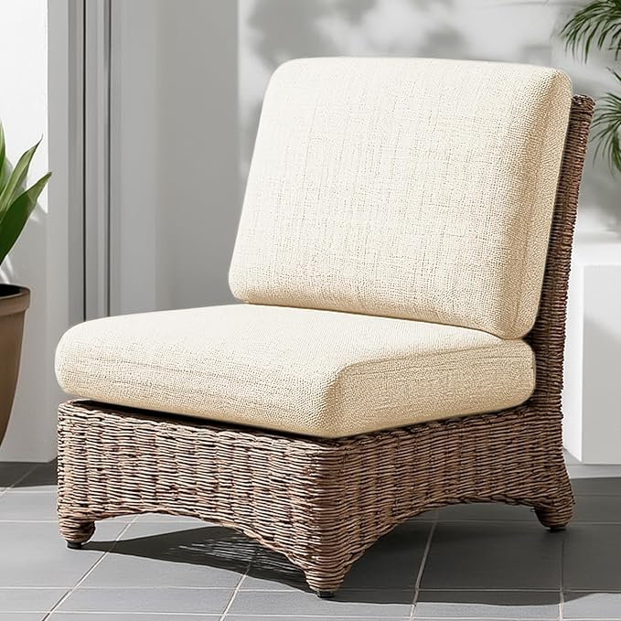 Codi Outdoor Cushions for Patio Furniture 24x24 Inch, Waterproof Chair Seat Cushion with Textured Fabric, Handles & Adjustable Straps, Fade Resistant - Set of 2, Beige