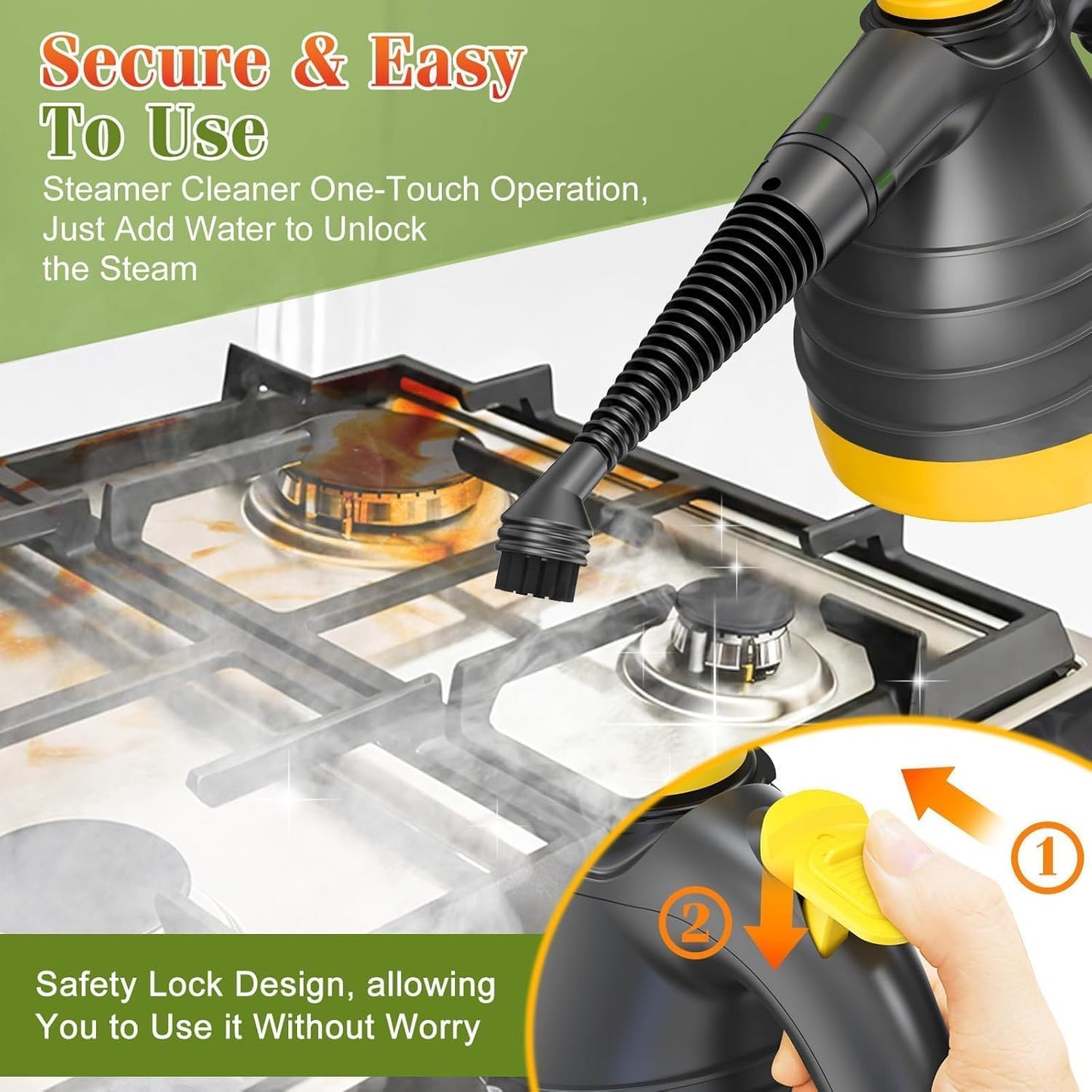 Handheld Pressurized Steam Cleaner, 1050W Multi-Surface Steamer for Cleaning, 9 Accessories Multi-Purpose Steamer for Home Use, Chemical-Free Natural Steam Cleaner for Car Floor Upholstery Couch Grout